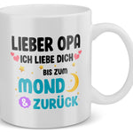 22Feels® Geschenk für Opas - Tasse mit Spruch: Ich Liebe Dich Bis Zum Mond (Weiss, 320ml)-Weisse Tasse 320ml-22Feels