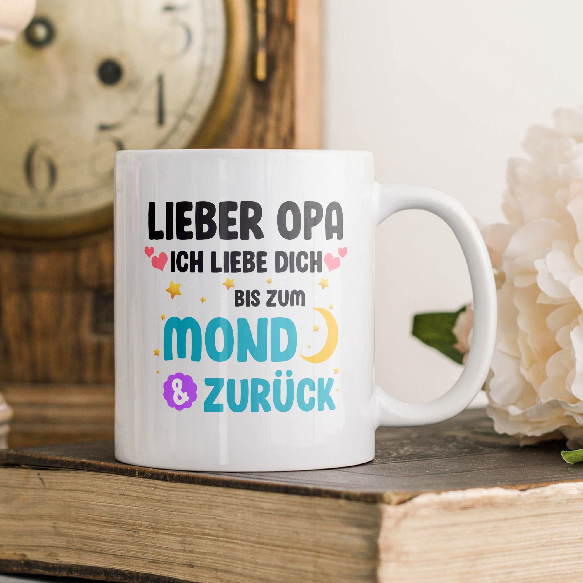 22Feels® Geschenk für Opas - Tasse mit Spruch: Ich Liebe Dich Bis Zum Mond (Weiss, 320ml)-Weisse Tasse 320ml-22Feels