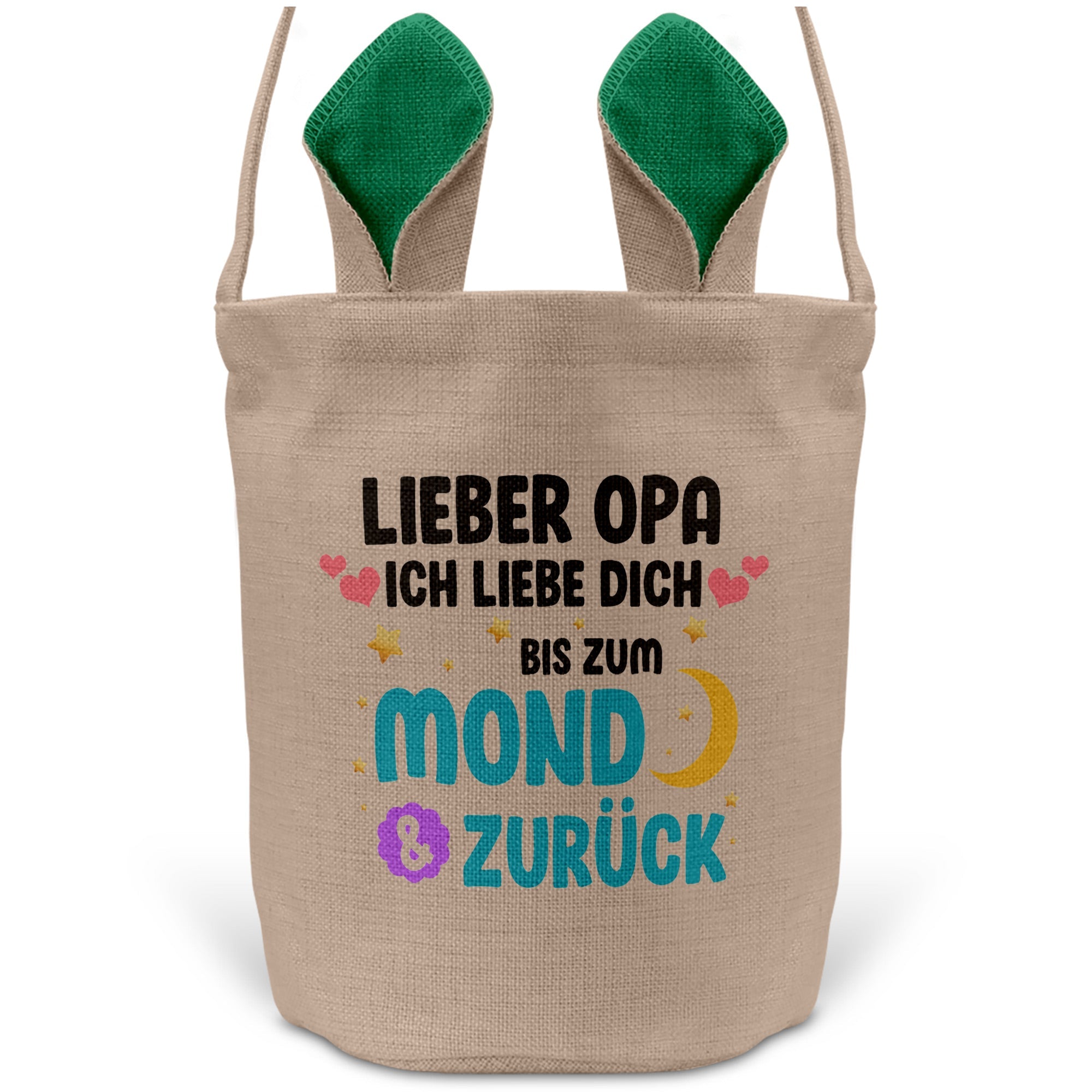 22Feels® Opa Grossvater Osterkorb mit Henkel Ostergeschenk Tragetasche Ostern Deko Osternest Körbchen Hasenohren (Beige/Grün)-Ostern Tragetasche-22Feels