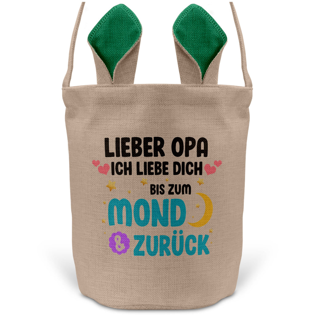 22Feels® Opa Grossvater Osterkorb mit Henkel Ostergeschenk Tragetasche Ostern Deko Osternest Körbchen Hasenohren (Beige/Grün)-Ostern Tragetasche-22Feels