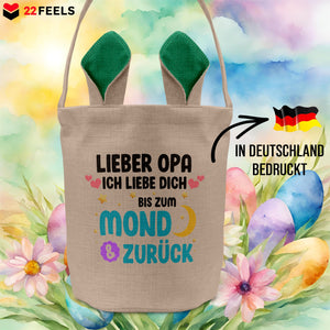 22Feels® Opa Grossvater Osterkorb mit Henkel Ostergeschenk Tragetasche Ostern Deko Osternest Körbchen Hasenohren (Beige/Grün)-Ostern Tragetasche-22Feels