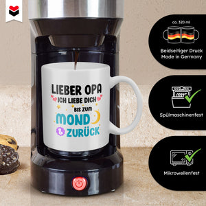 22Feels® Geschenk für Opas - Tasse mit Spruch: Ich Liebe Dich Bis Zum Mond (Weiss, 320ml)-Weisse Tasse 320ml-22Feels