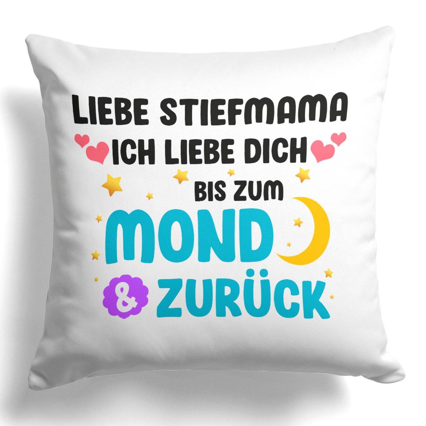 22Feels® Stiefmama Geschenk - Kissen mit Spruch (Weiss 40x40cm)-Kissen Weiss 40x40-22Feels
