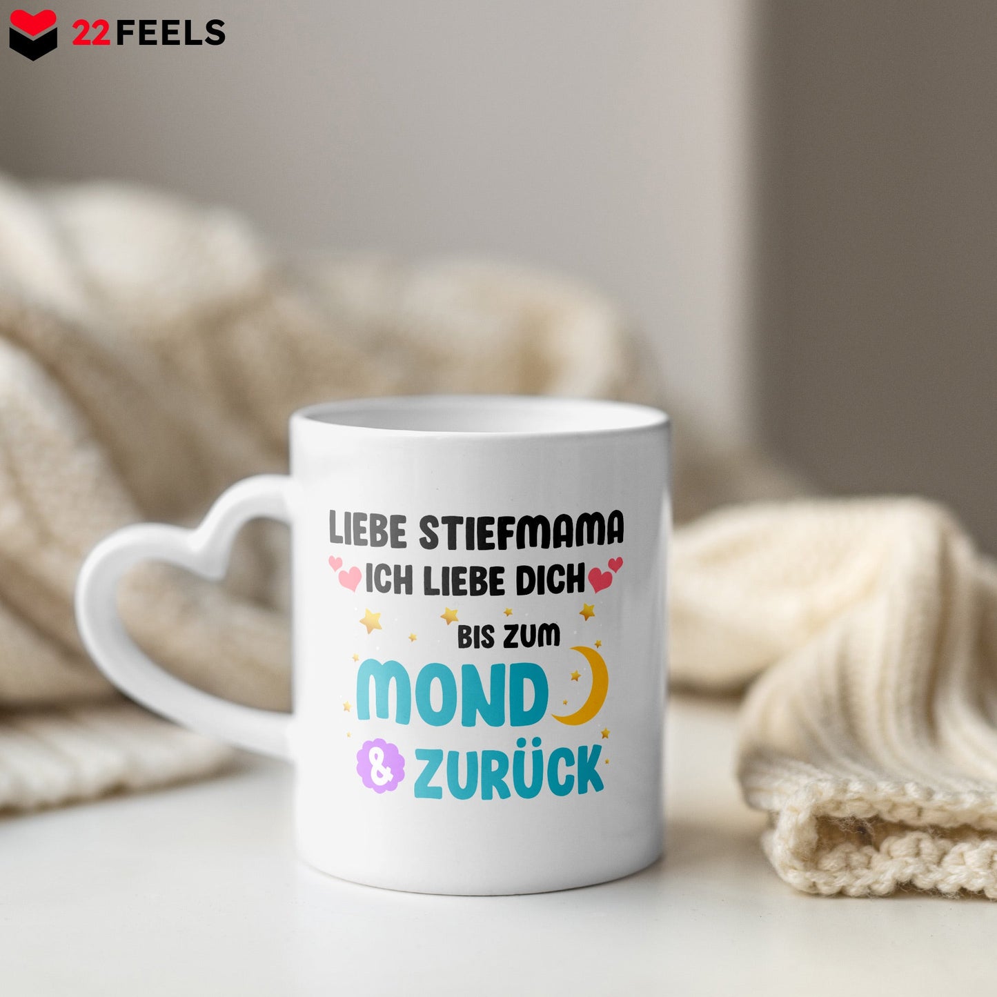 22Feels® Stiefmutter Geschenk - Tasse mit Spruch (Herzhenkel, Weiss, 320ml)-Tasse Weiss Herzhenkel 320ml-22Feels