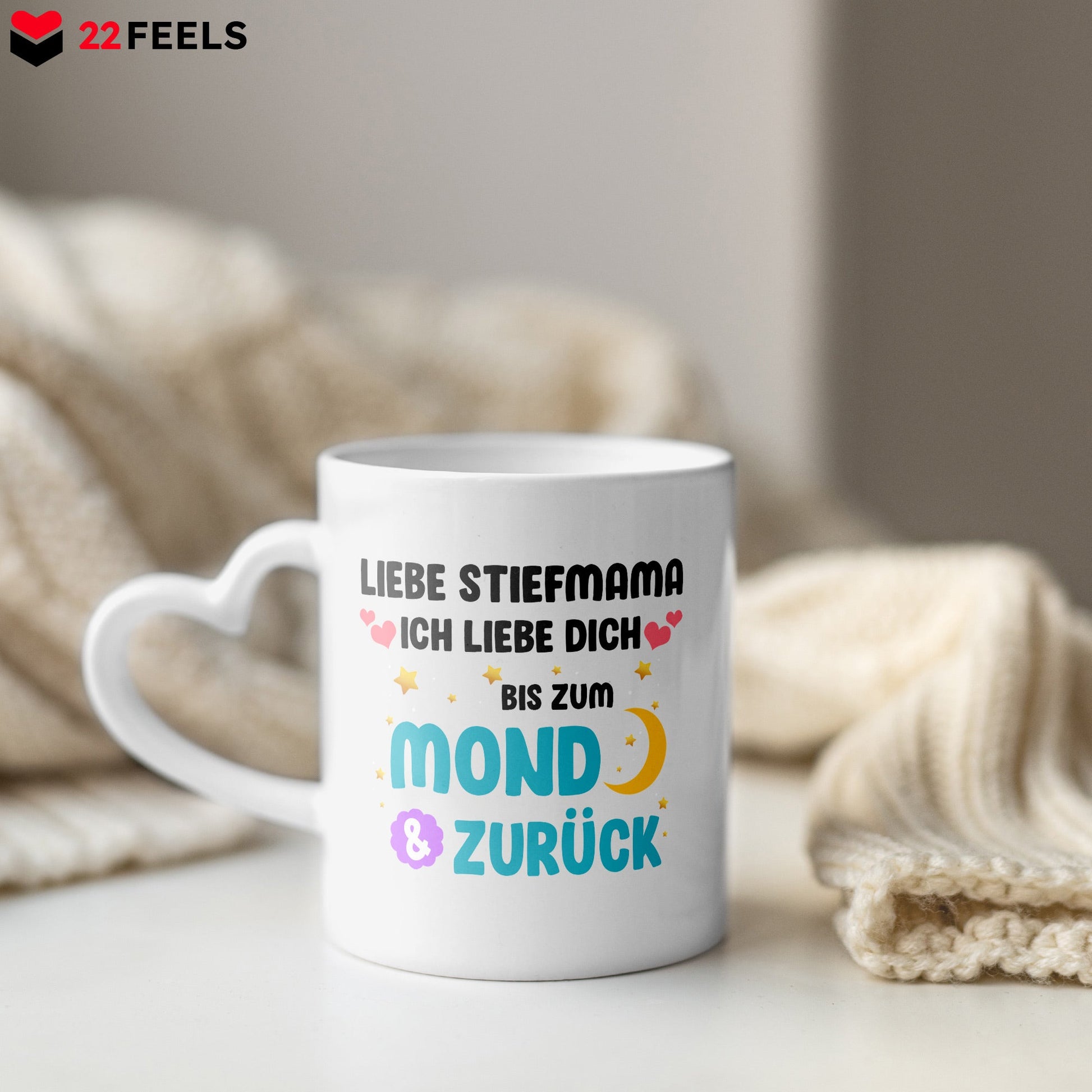 22Feels® Stiefmutter Geschenk - Tasse mit Spruch (Herzhenkel, Weiss, 320ml)-Tasse Weiss Herzhenkel 320ml-22Feels