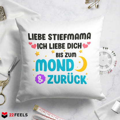 22Feels® Stiefmama Geschenk - Kissen mit Spruch (Weiss 40x40cm)-Kissen Weiss 40x40-22Feels