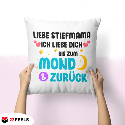 22Feels® Stiefmama Geschenk - Kissen mit Spruch (Weiss 40x40cm)-Kissen Weiss 40x40-22Feels