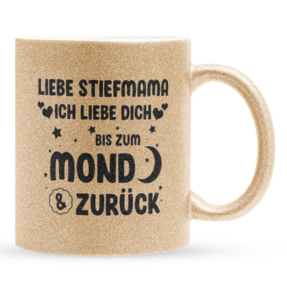 22Feels® Stiefmama Geschenk - Glitzertasse mit Spruch (Gold, 320ml)-Glitzertasse Gold 320ml-22Feels