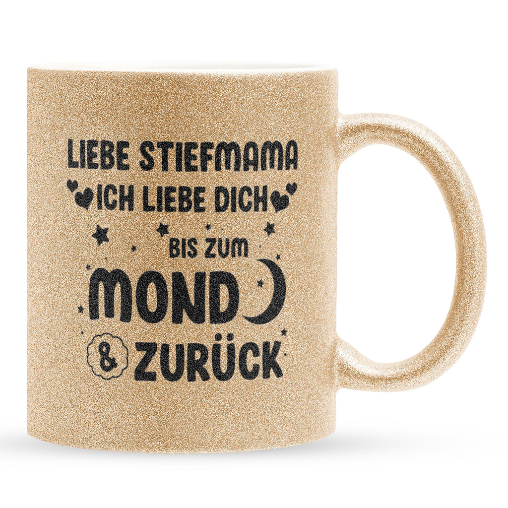 22Feels® Stiefmama Geschenk - Glitzertasse mit Spruch (Gold, 320ml)-Glitzertasse Gold 320ml-22Feels