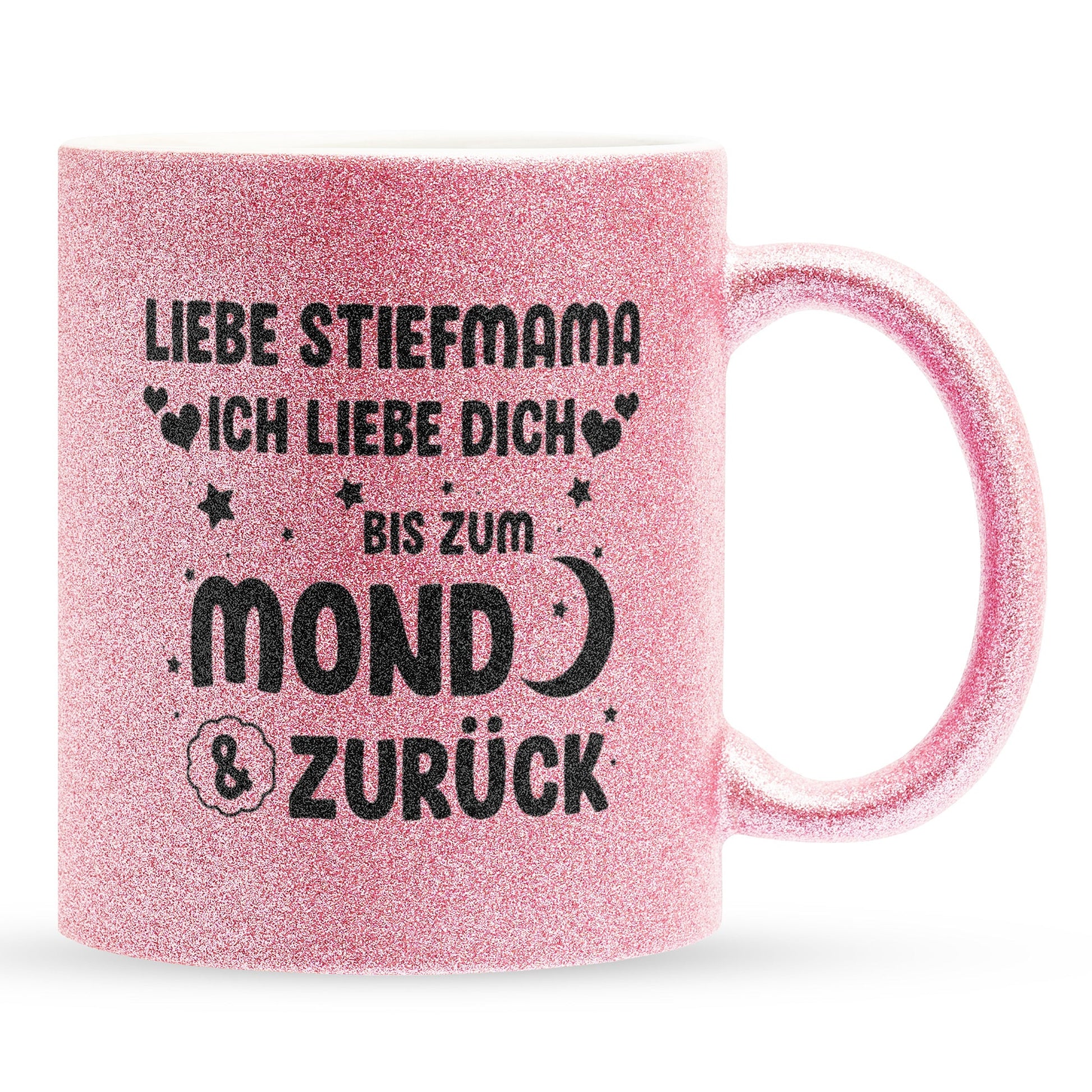 22Feels® Stiefmama Geschenk - Glitzertasse mit Spruch (Pink, 320ml)-Glitzertasse Pink 320ml-22Feels