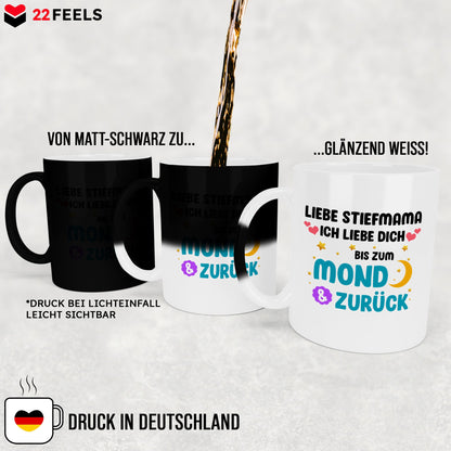 22Feels® Stiefmama Geschenk - Zaubertasse mit Spruch (Matt-Schwarz und Weiss, 320ml)-Farbwechsel Tasse Matt 320ml-22Feels