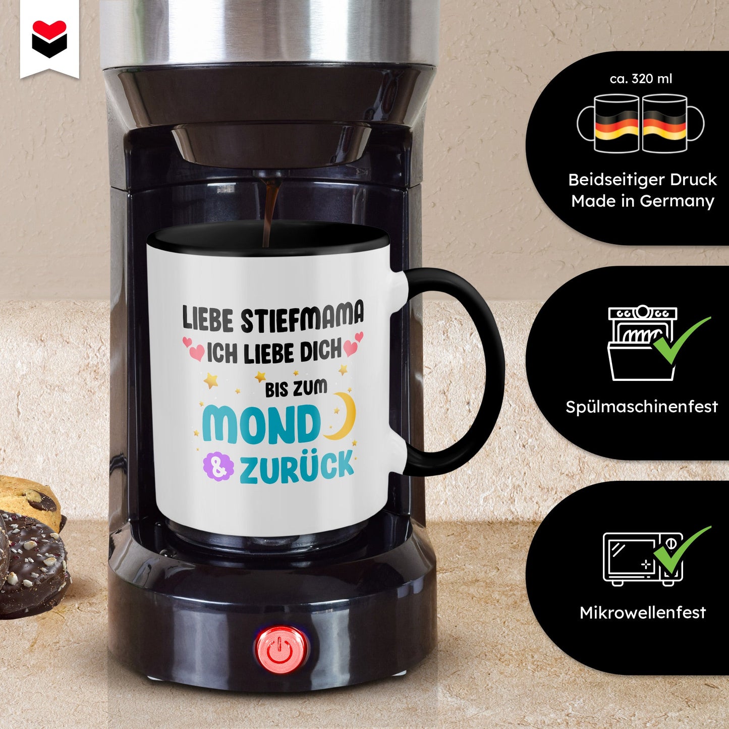 22Feels® Stiefmama Geschenk - Tasse mit Spruch (Weiss-Schwarz, 320ml)-TwoTone Tasse Weiss-Schwarz 320ml-22Feels