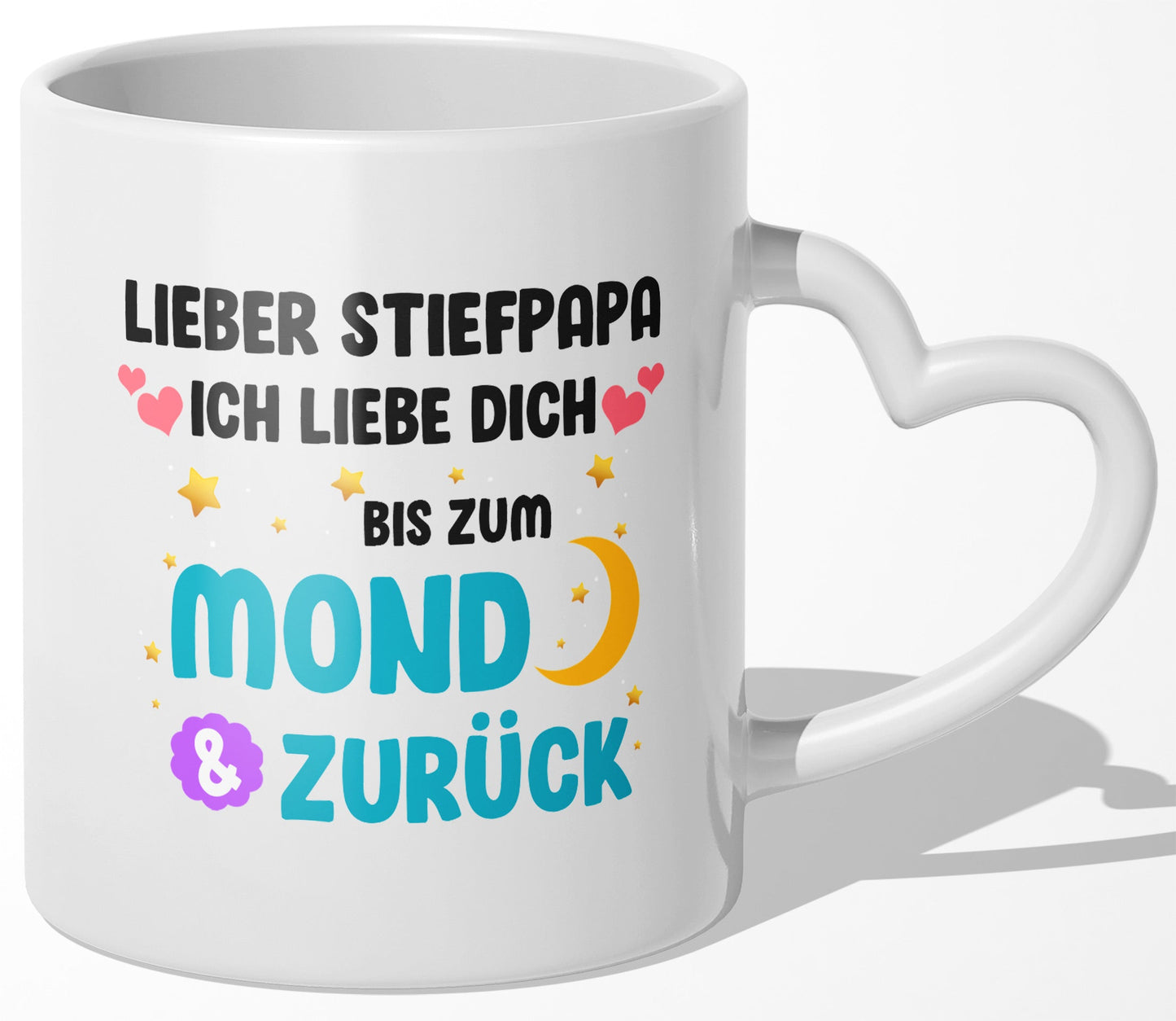 22Feels® Stiefvater Geschenk - Tasse mit Spruch (Herzhenkel, Weiss, 320ml)-Tasse Weiss Herzhenkel 320ml-22Feels