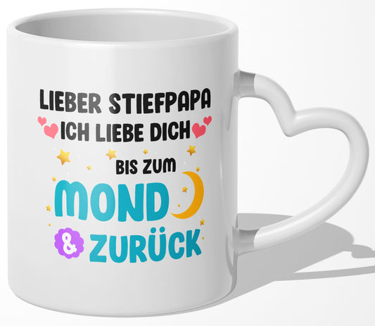 22Feels® Stiefvater Geschenk - Tasse mit Spruch (Herzhenkel, Weiss, 320ml)-Tasse Weiss Herzhenkel 320ml-22Feels