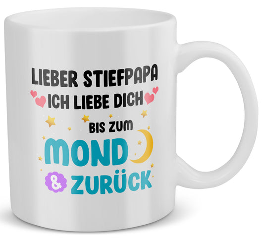 22Feels® Geschenk für Stiefpapas - Tasse mit Spruch: Ich Liebe Dich Bis Zum Mond (Weiss, 320ml)-Weisse Tasse 320ml-22Feels