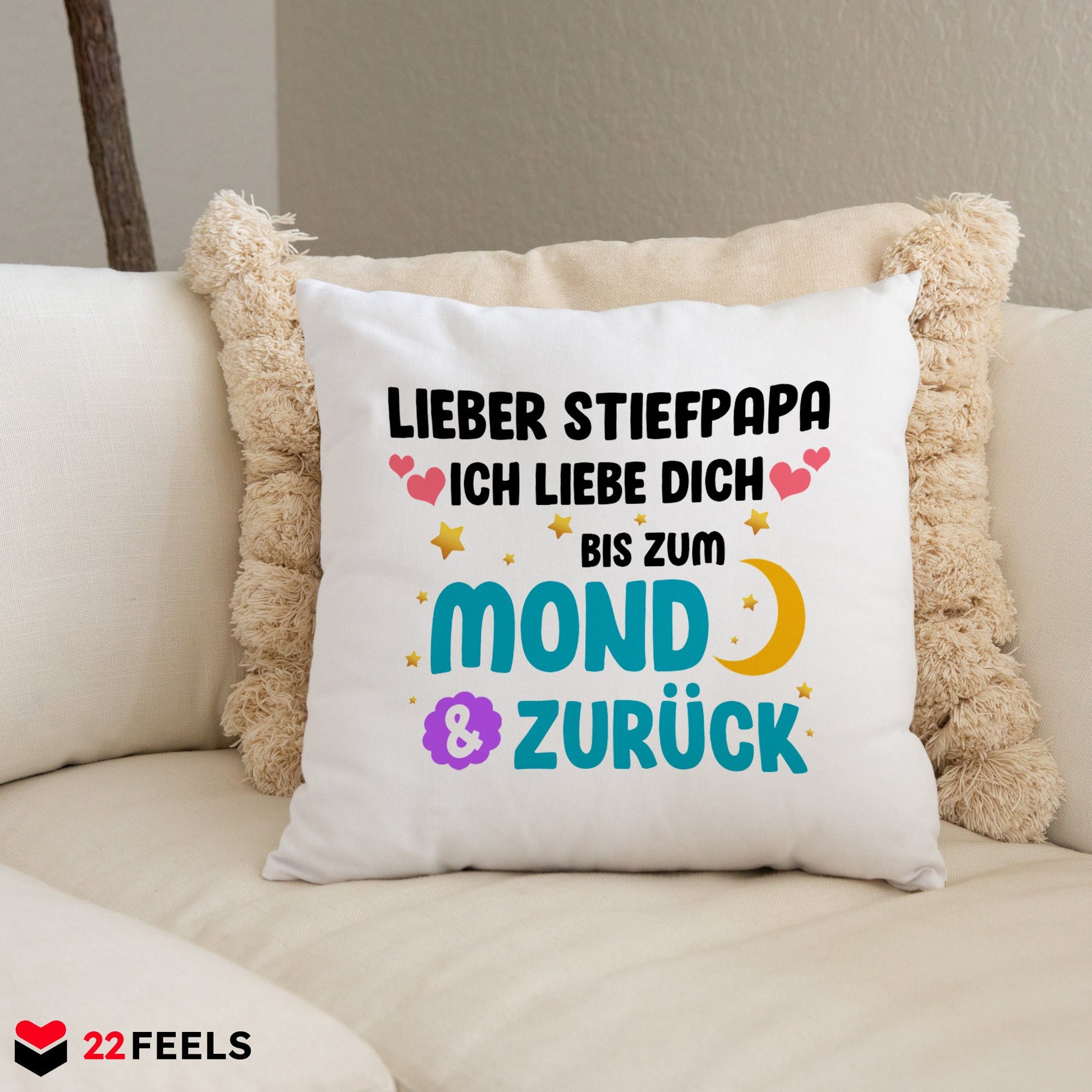 22Feels® Stiefvater Geschenk - Kissen mit Spruch (Weiss 40x40cm)-Kissen Weiss 40x40-22Feels