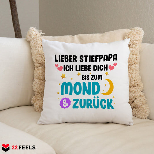 22Feels® Stiefvater Geschenk - Kissen mit Spruch (Weiss 40x40cm)-Kissen Weiss 40x40-22Feels