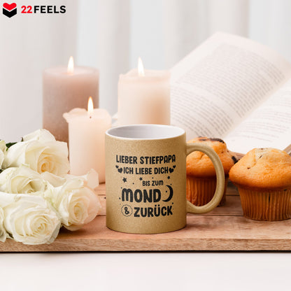 22Feels® Stiefvater Geschenk - Glitzertasse mit Spruch (Gold, 320ml)-Glitzertasse Gold 320ml-22Feels