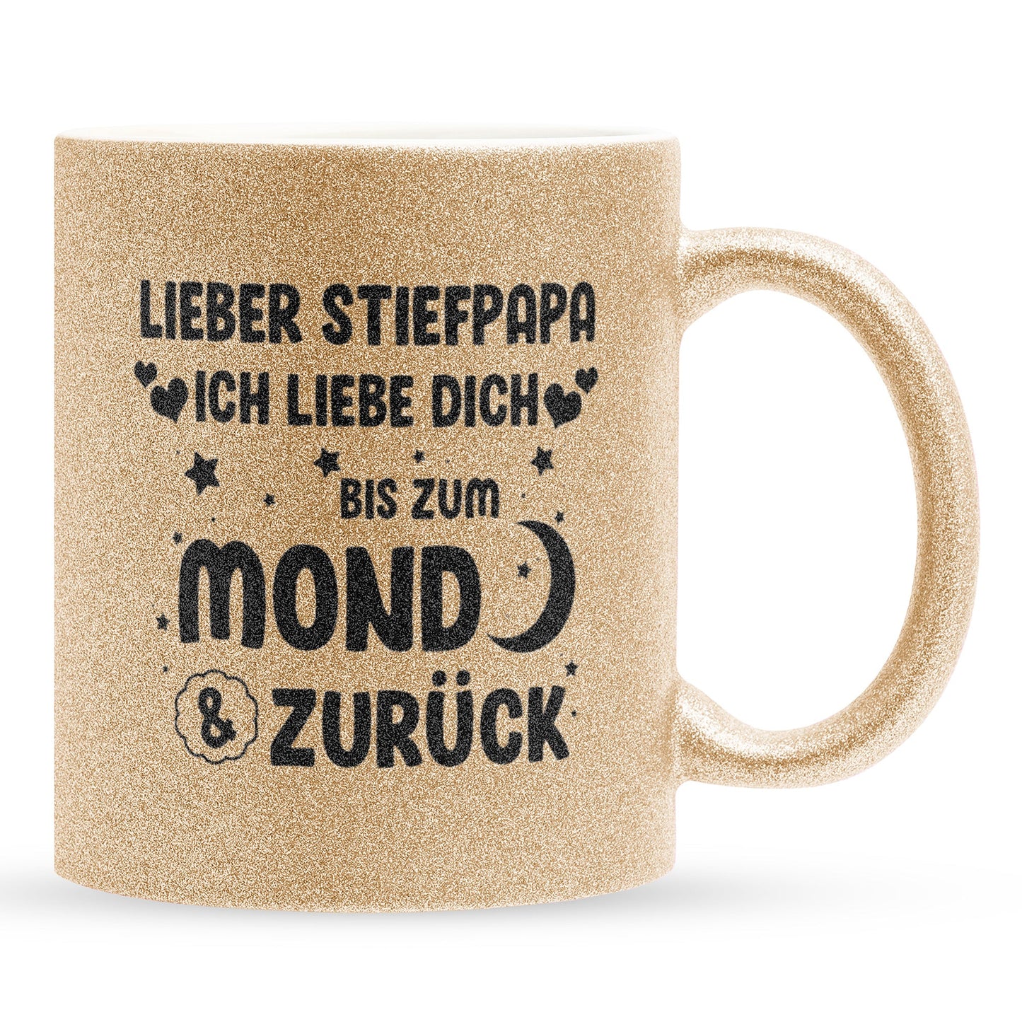 22Feels® Stiefvater Geschenk - Glitzertasse mit Spruch (Gold, 320ml)-Glitzertasse Gold 320ml-22Feels