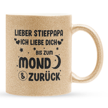 22Feels® Stiefvater Geschenk - Glitzertasse mit Spruch (Gold, 320ml)-Glitzertasse Gold 320ml-22Feels