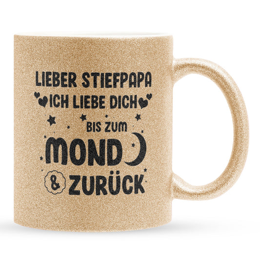 22Feels® Stiefvater Geschenk - Glitzertasse mit Spruch (Gold, 320ml)-Glitzertasse Gold 320ml-22Feels