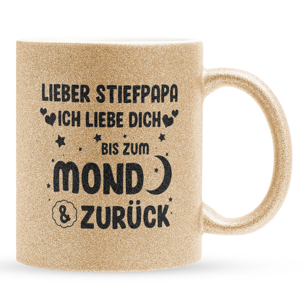 22Feels® Stiefvater Geschenk - Glitzertasse mit Spruch (Gold, 320ml)-Glitzertasse Gold 320ml-22Feels