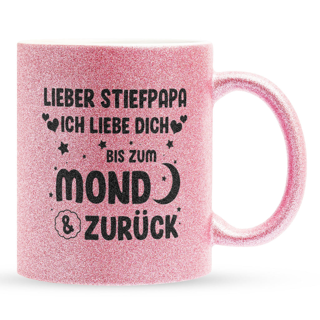 22Feels® Stiefvater Geschenk - Glitzertasse mit Spruch (Pink, 320ml)-Glitzertasse Pink 320ml-22Feels