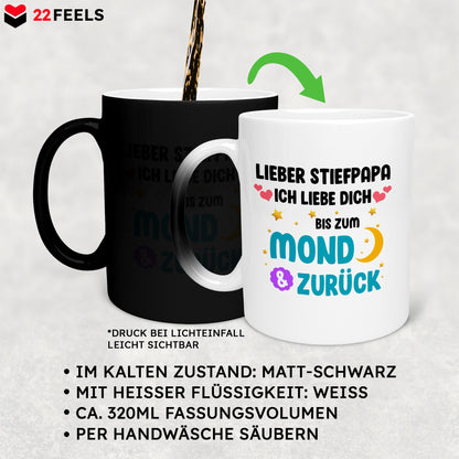 22Feels® Stiefvater Geschenk - Zaubertasse mit Spruch (Matt-Schwarz und Weiss, 320ml)-Farbwechsel Tasse Matt 320ml-22Feels