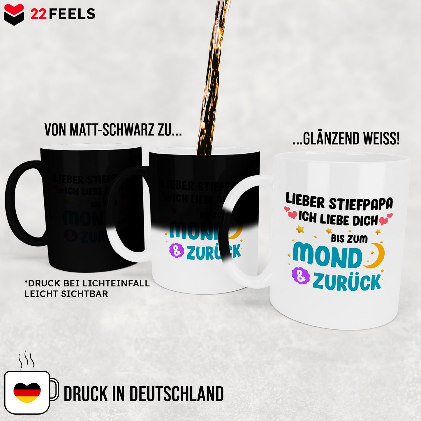 22Feels® Stiefvater Geschenk - Zaubertasse mit Spruch (Matt-Schwarz und Weiss, 320ml)-Farbwechsel Tasse Matt 320ml-22Feels