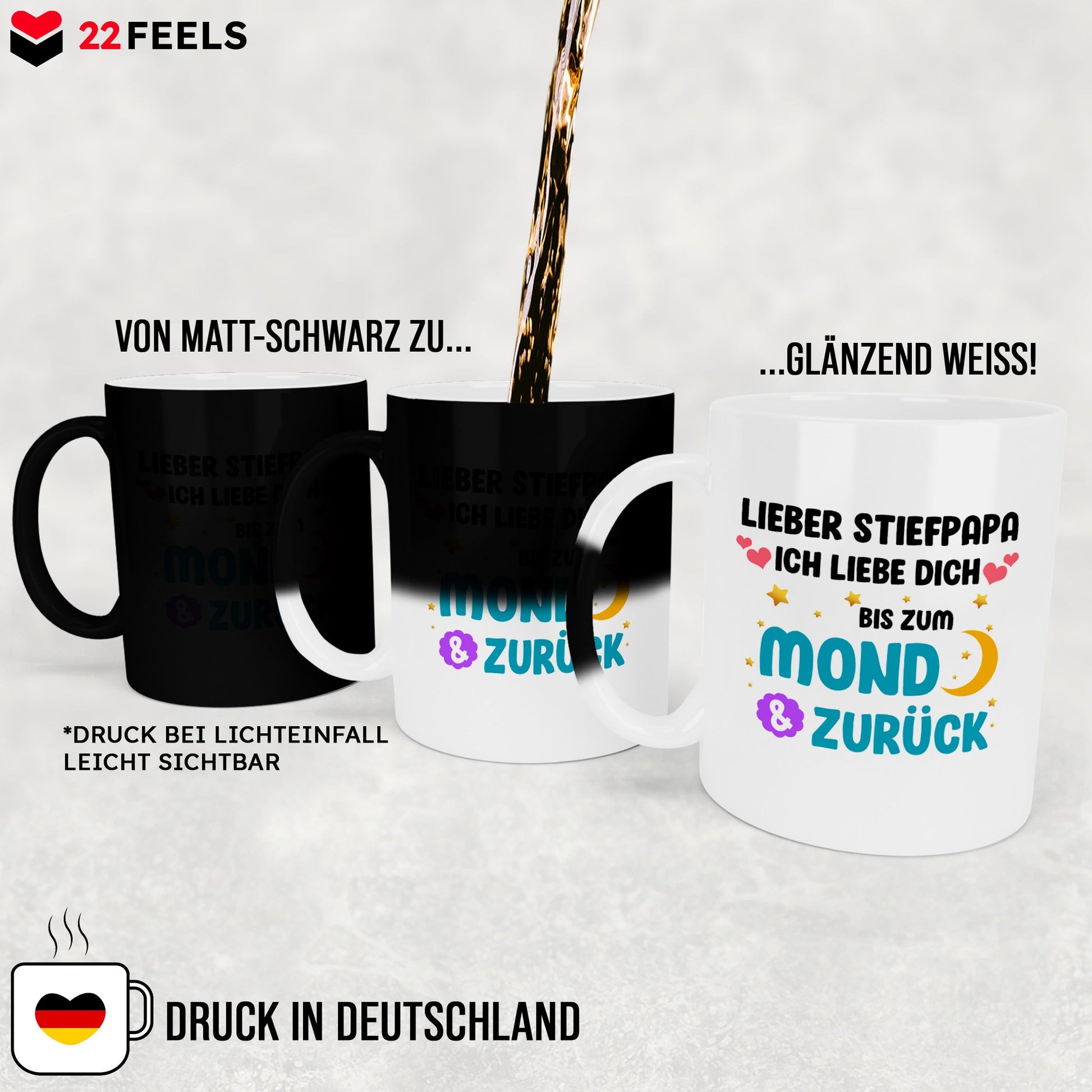22Feels® Stiefvater Geschenk - Zaubertasse mit Spruch (Matt-Schwarz und Weiss, 320ml)-Farbwechsel Tasse Matt 320ml-22Feels