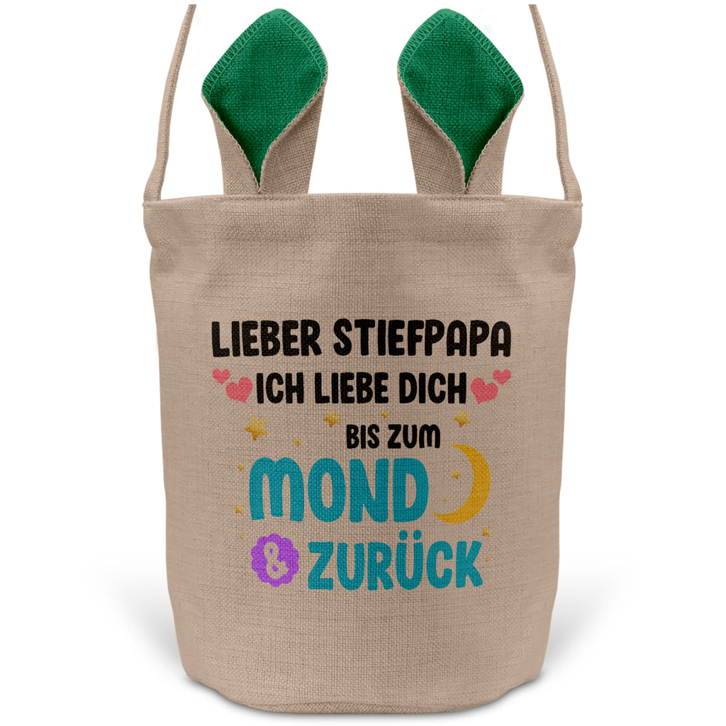 22Feels® Stiefpapa Stiefvater Osterkorb mit Henkel Ostergeschenk Tragetasche Ostern Deko Osternest Körbchen Hasenohren (Beige/Grün)-Ostern Tragetasche-22Feels