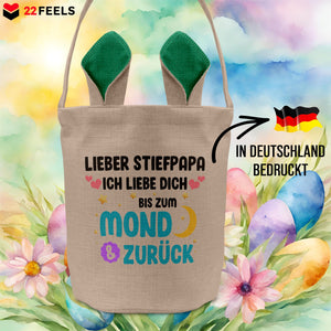 22Feels® Stiefpapa Stiefvater Osterkorb mit Henkel Ostergeschenk Tragetasche Ostern Deko Osternest Körbchen Hasenohren (Beige/Grün)-Ostern Tragetasche-22Feels