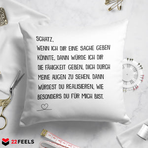 22Feels® Schatz Geschenk zum Jahrestag, Hochzeitstag, Valentinstag etc. - Kissen mit Spruch (Weiss 40x40cm)-Kissen Weiss 40x40-22Feels