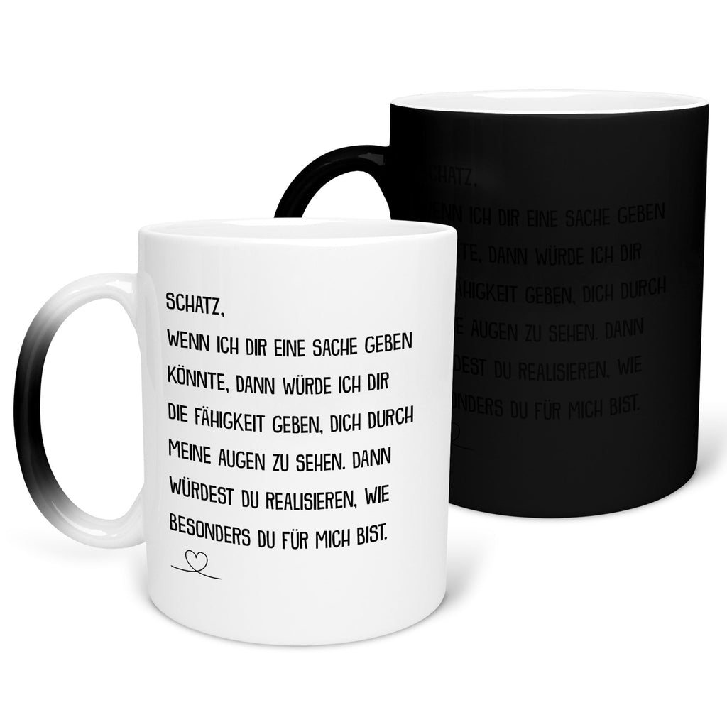 22Feels® Schatz Geschenk zum Jahrestag, Hochzeitstag, Valentinstag etc. - Zaubertasse mit Spruch (Matt-Schwarz und Weiss, 320ml)-Farbwechsel Tasse Matt 320ml-22Feels