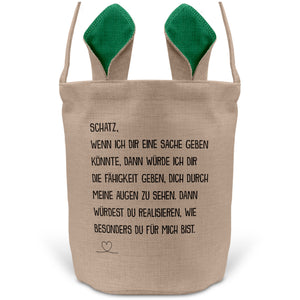 22Feels® Männer Frauen Osterkorb Ehefrau Ehemann Freund Freundin Ostern mit Henkel Ostergeschenk Tragetasche Ostern Deko Osternest Körbchen Hasenohren (Beige/Grün)-Ostern Tragetasche-22Feels