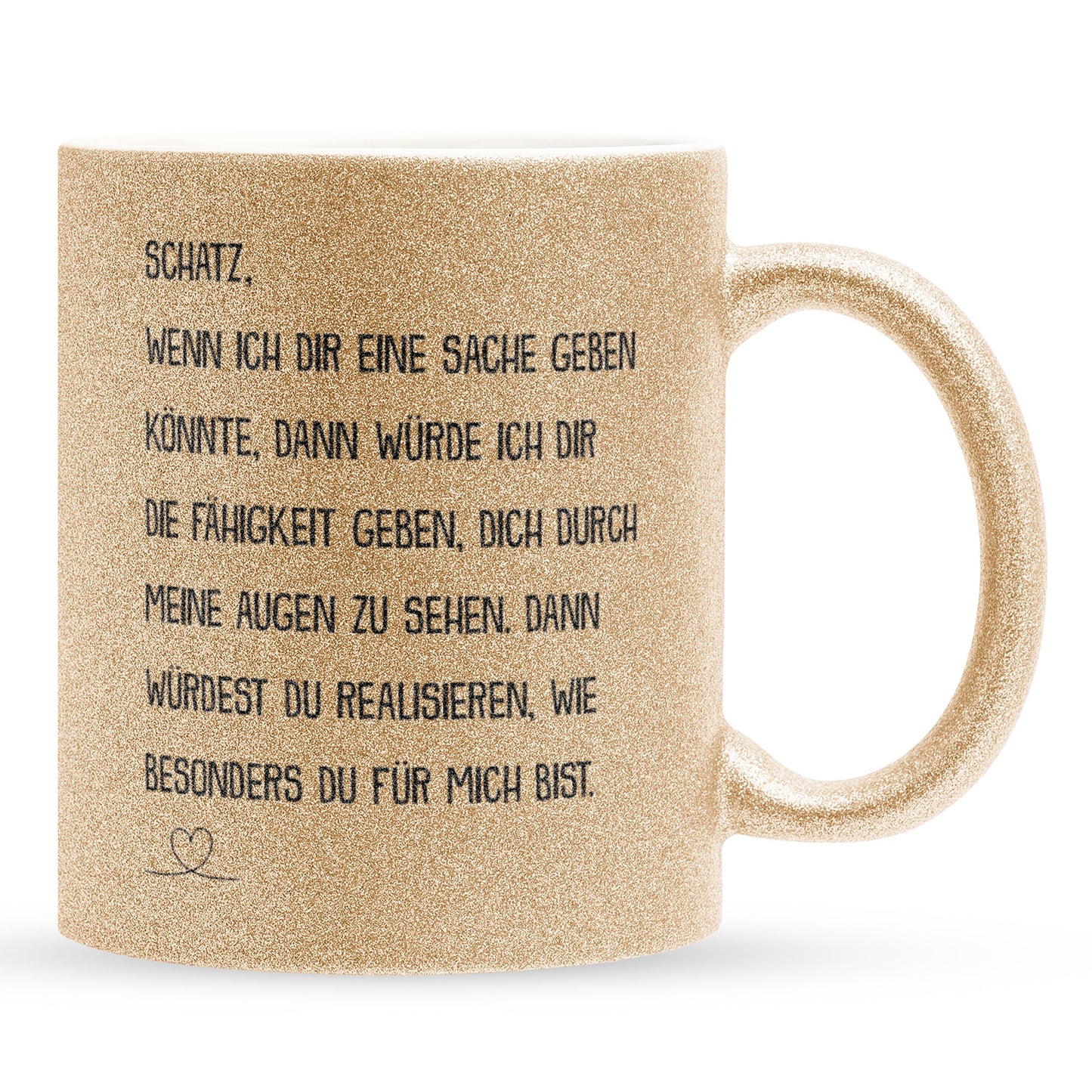 22Feels® Schatz Geschenk zum Jahrestag, Hochzeitstag, Valentinstag etc. - Glitzertasse mit Spruch (Gold, 320ml)-Glitzertasse Gold 320ml-22Feels