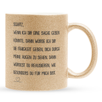 22Feels® Schatz Geschenk zum Jahrestag, Hochzeitstag, Valentinstag etc. - Glitzertasse mit Spruch (Gold, 320ml)-Glitzertasse Gold 320ml-22Feels