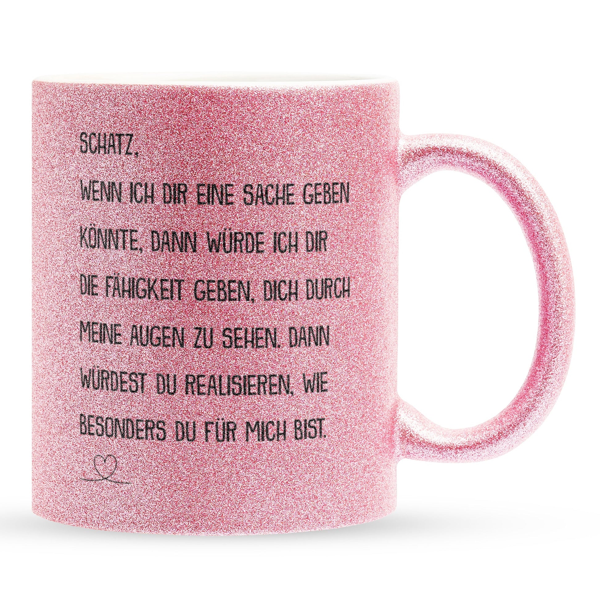 22Feels® Schatz Geschenk zum Jahrestag, Hochzeitstag, Valentinstag etc. - Glitzertasse mit Spruch (Pink, 320ml)-Glitzertasse Pink 320ml-22Feels