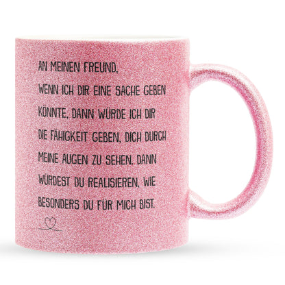 22Feels® Freund Geschenk zum Jahrestag, Valentinstag etc. - Glitzertasse mit Spruch (Pink, 320ml)-Glitzertasse Pink 320ml-22Feels