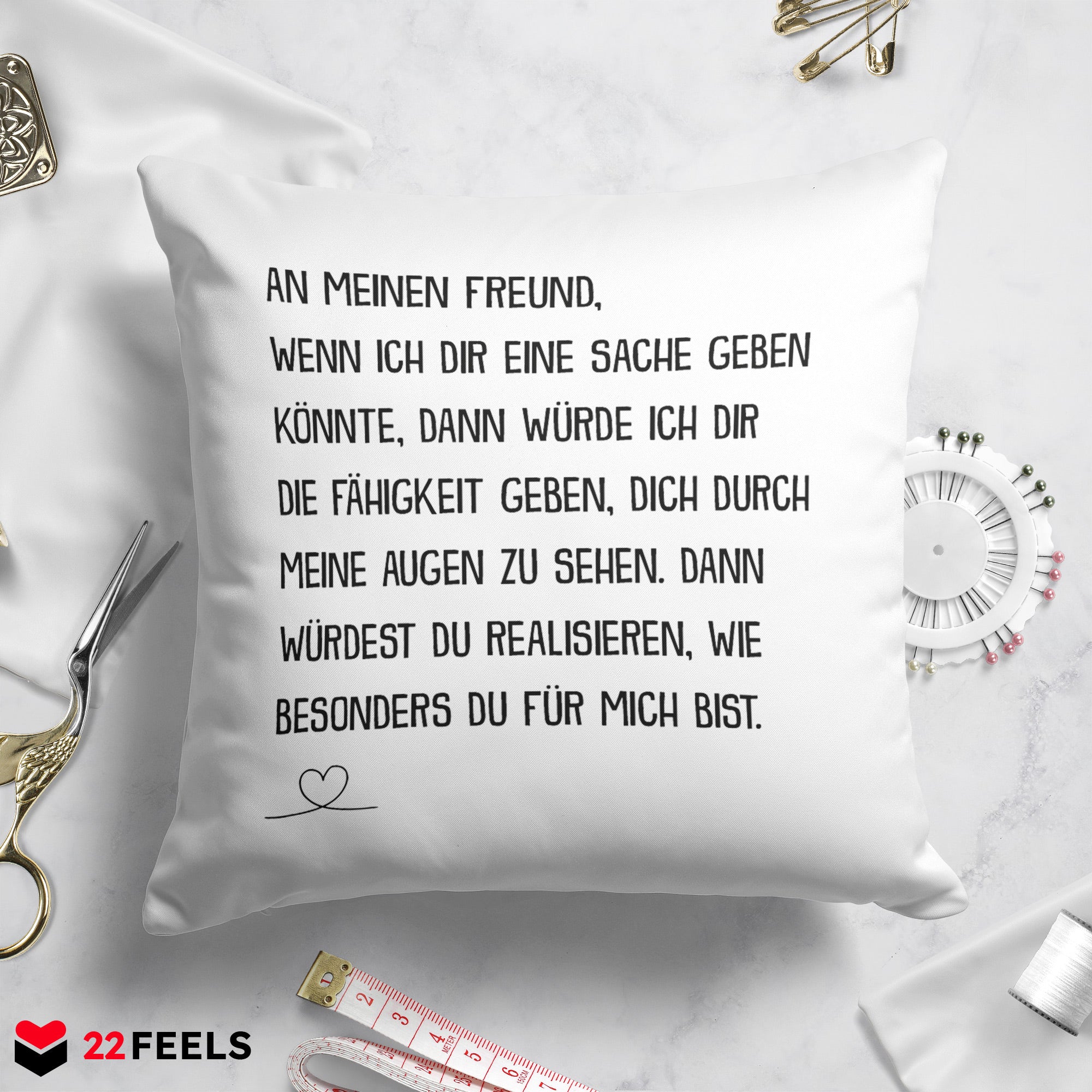 22Feels® Freund Geschenk zum Jahrestag, Valentinstag etc. - Kissen mit Spruch (Weiss 40x40cm)-Kissen Weiss 40x40-22Feels