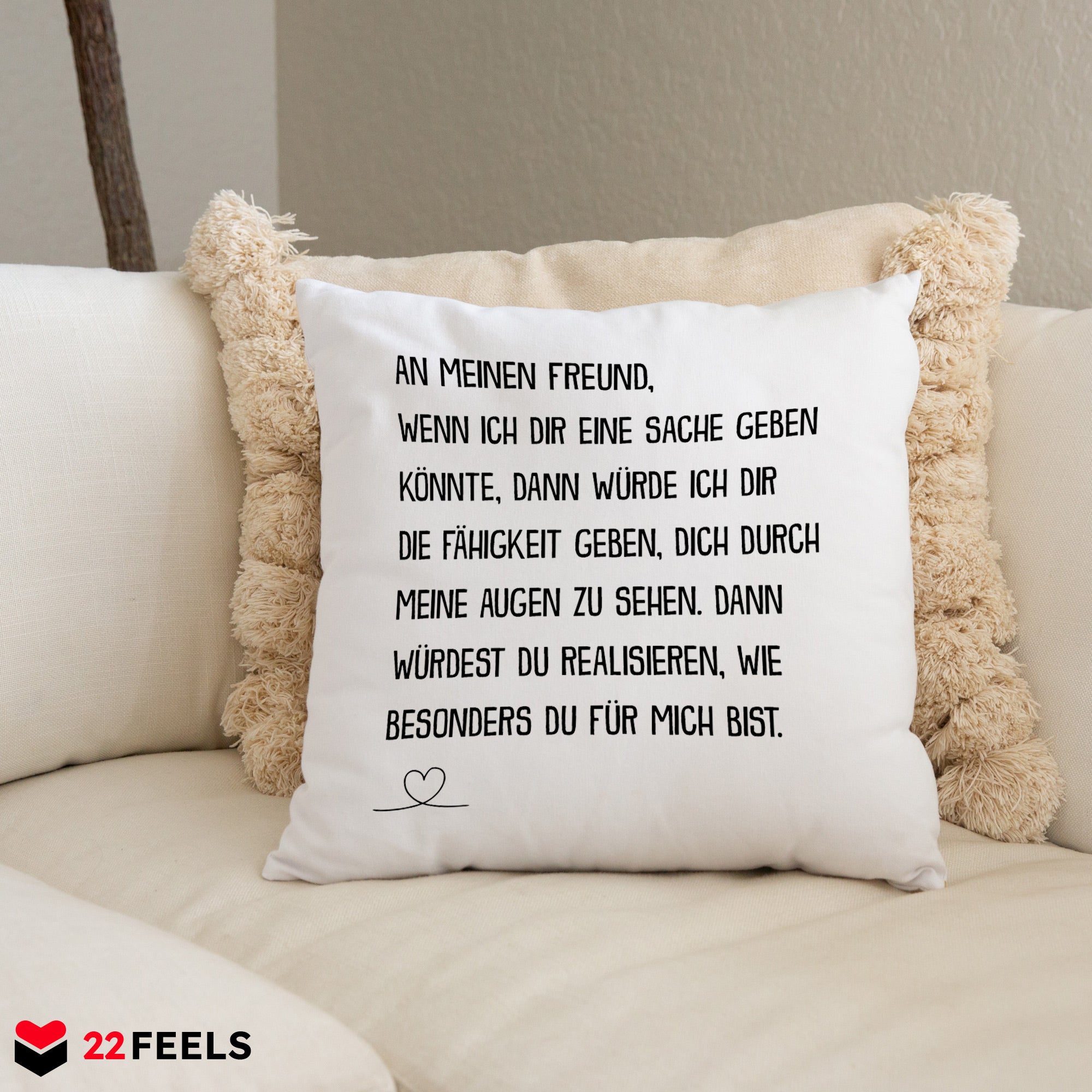 22Feels® Freund Geschenk zum Jahrestag, Valentinstag etc. - Kissen mit Spruch (Weiss 40x40cm)-Kissen Weiss 40x40-22Feels