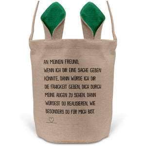 22Feels® Freund Paar Osterkorb mit Henkel Ostergeschenk Tragetasche Ostern Deko Osternest Körbchen Hasenohren (Beige/Grün)-Ostern Tragetasche-22Feels