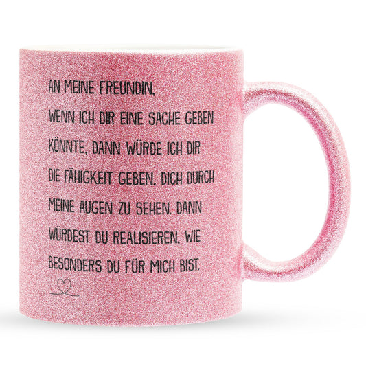 22Feels® Freundin Geschenk zum Jahrestag, Valentinstag etc. - Glitzertasse mit Spruch (Pink, 320ml)-Glitzertasse Pink 320ml-22Feels