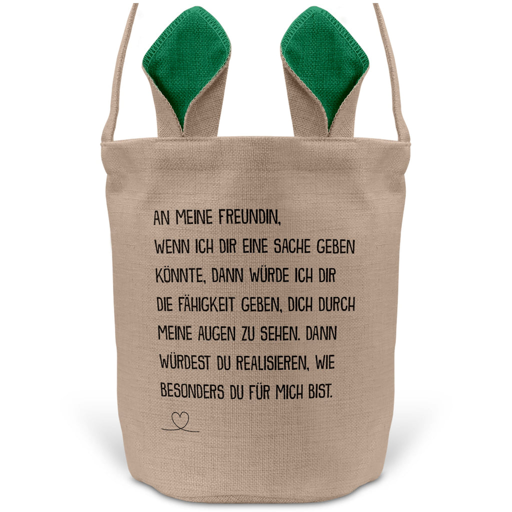 22Feels® Freundin Paar Osterkorb mit Henkel Ostergeschenk Tragetasche Ostern Deko Osternest Körbchen Hasenohren (Beige/Grün)-Ostern Tragetasche-22Feels