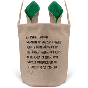 22Feels® Freundin Paar Osterkorb mit Henkel Ostergeschenk Tragetasche Ostern Deko Osternest Körbchen Hasenohren (Beige/Grün)-Ostern Tragetasche-22Feels