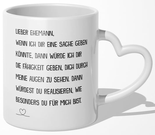 22Feels® Ehemann Geschenk zum Hochzeitstag, Valentinstag etc. - Tasse mit Spruch (Herzhenkel, Weiss, 320ml)-Tasse Weiss Herzhenkel 320ml-22Feels