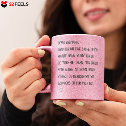22Feels® Ehemann Geschenk zum Hochzeitstag, Valentinstag etc. - Glitzertasse mit Spruch (Pink, 320ml)-Glitzertasse Pink 320ml-22Feels