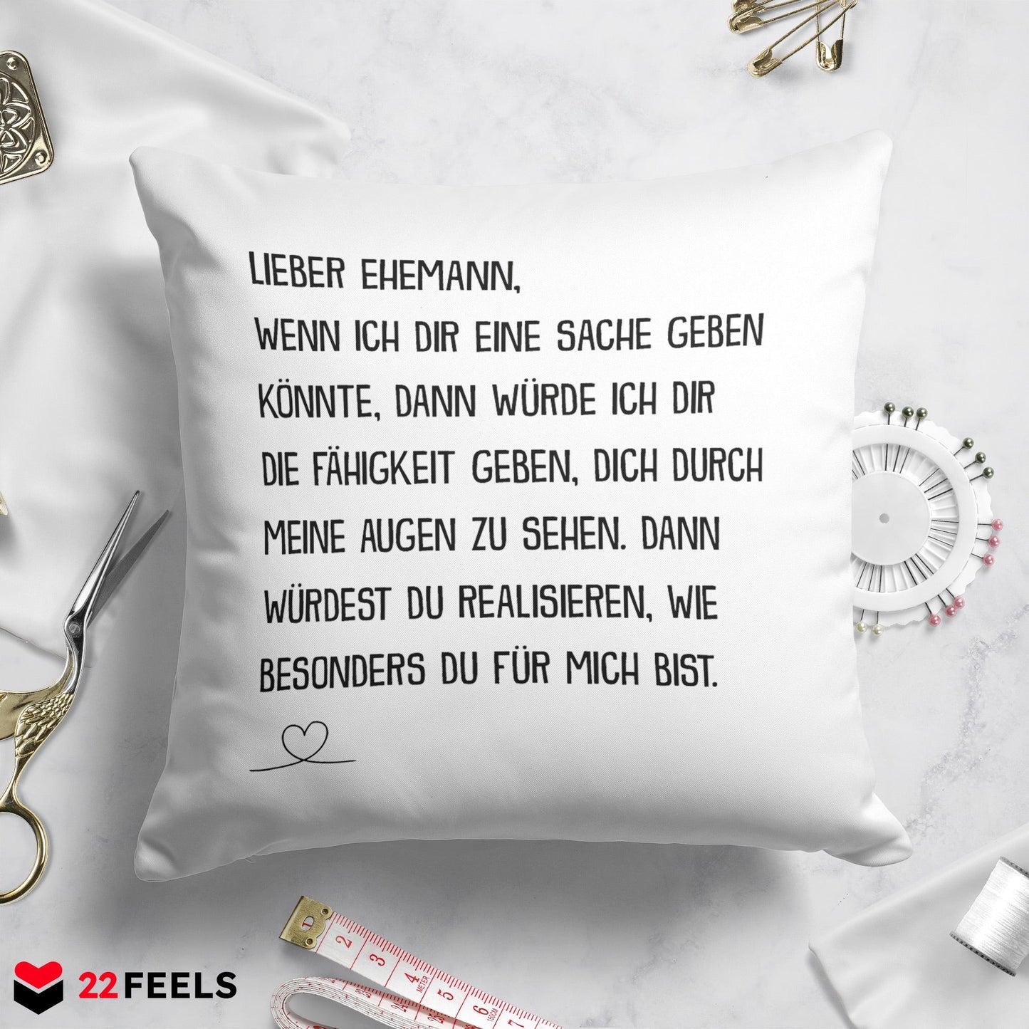22Feels® Ehemann Geschenk zum Hochzeitstag, Valentinstag etc. - Kissen mit Spruch (Weiss 40x40cm)-Kissen Weiss 40x40-22Feels