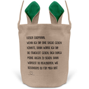 22Feels® Ehemann Osterkorb mit Henkel Ostergeschenk Tragetasche Ostern Deko Osternest Körbchen Hasenohren (Beige/Grün)-Ostern Tragetasche-22Feels