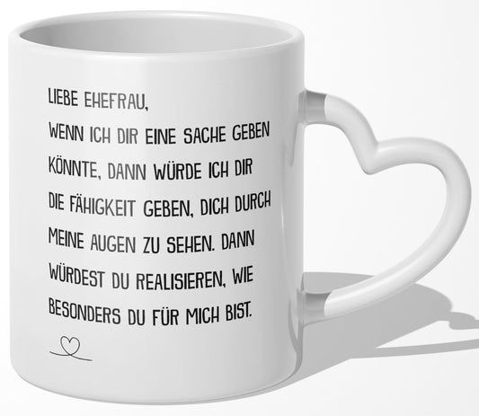 22Feels® Ehefrau Geschenk zum Hochzeitstag, Valentinstag etc. - Tasse mit Spruch (Herzhenkel, Weiss, 320ml)-Tasse Weiss Herzhenkel 320ml-22Feels